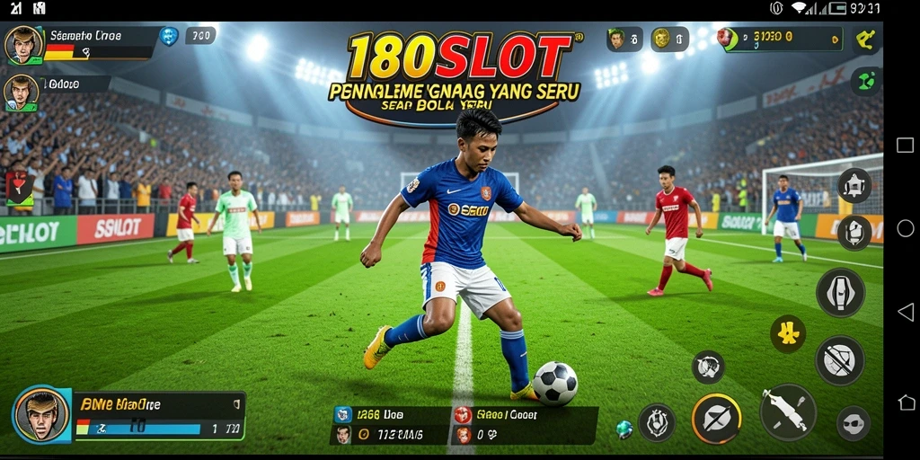 Screenshot utama 180SLOT menampilkan aksi seru di lapangan sepak bola.