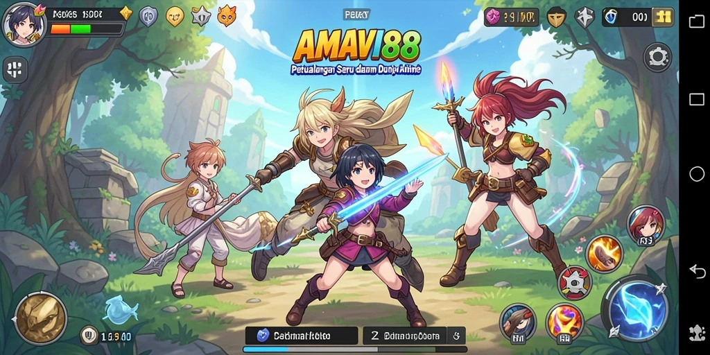 Gameplay seru AMAVI88 dengan karakter anime ikonik.