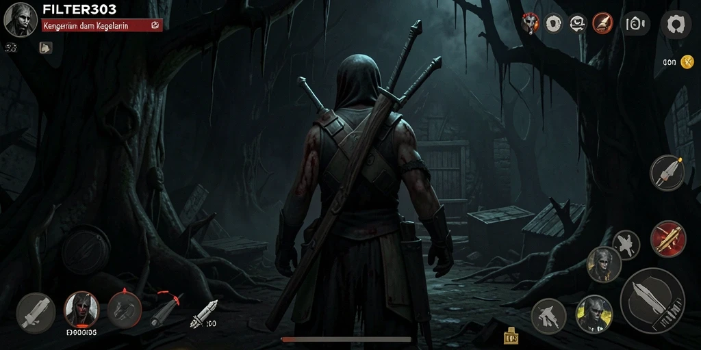 Screenshot gameplay FILTER303 yang menampilkan suasana mencekam dan menegangkan.