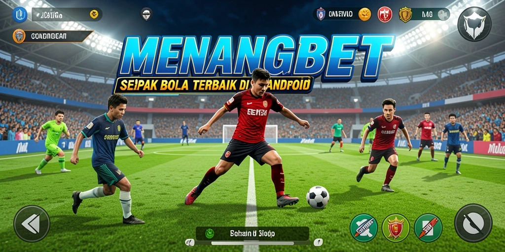 Tangkapan layar utama MENANGBET menampilkan gameplay seru sepak bola.