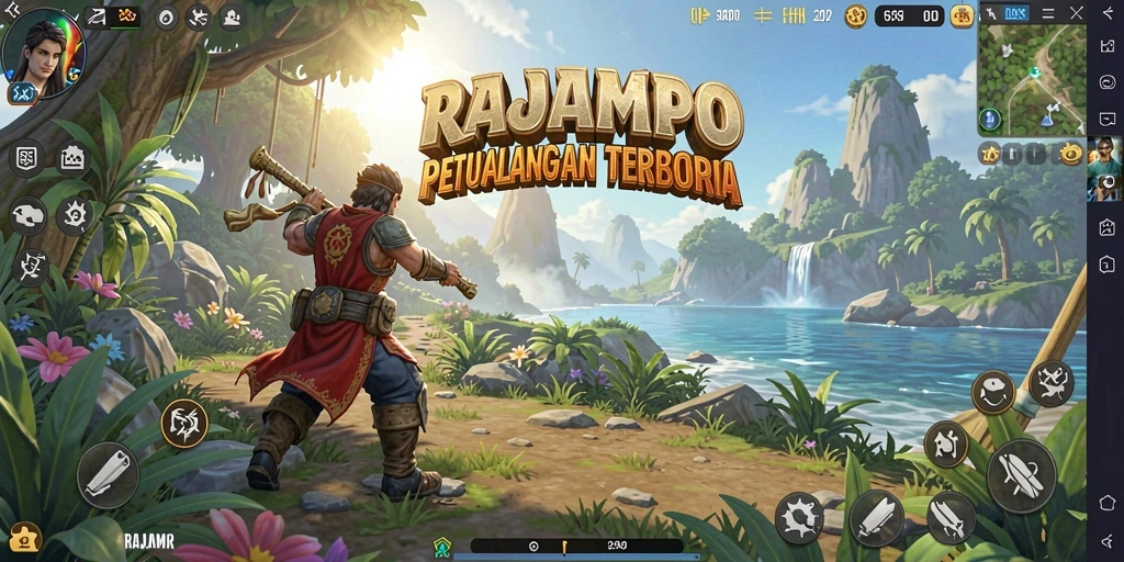 Tangkapan layar gameplay RAJAMPO yang menampilkan aksi menjelajah dunia terbuka.