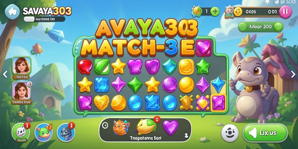 Screenshoot SAVAYA303 menampilkan gameplay Match-3 yang seru.